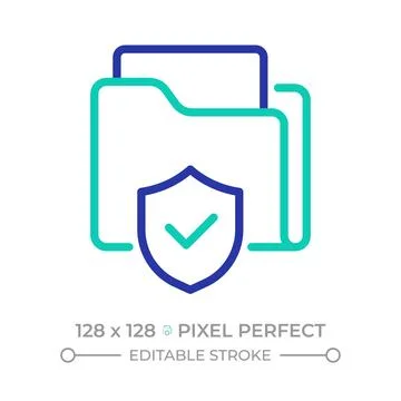 File protection pixel perfect two color line icon Stock Illustration