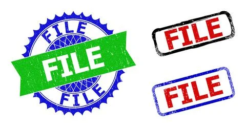 FILE Rosette and Rectangle Bicolor Stamp Seals with Grunged Styles Stock Illustration