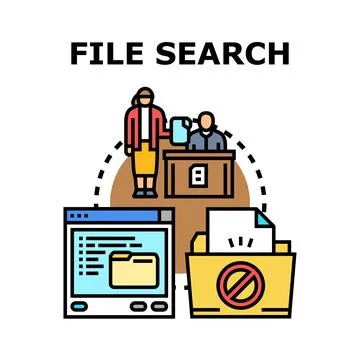 File search concept with digital and physical documents Stock Illustration