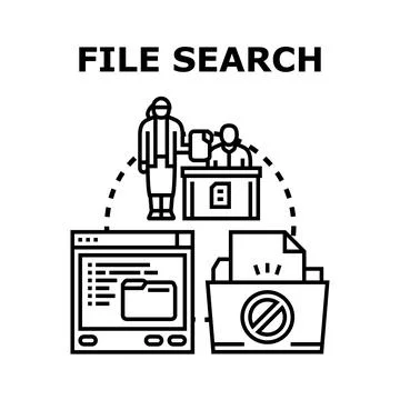 File search concept with digital and physical documents Stock Illustration