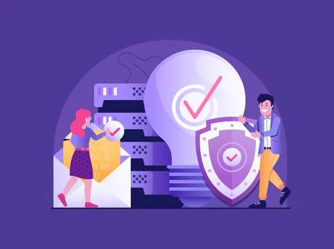 File Security and Firewall Protection Flat Scene Stock Illustration