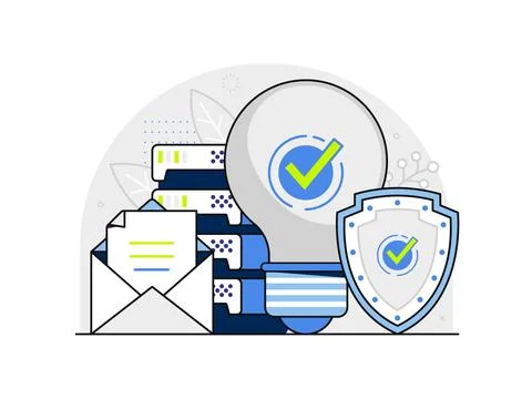 File Security and Firewall Protection Line Scene Stock Illustration