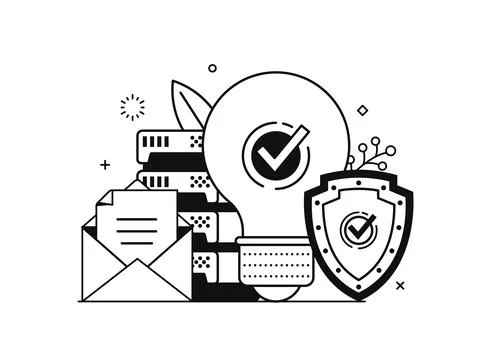 File Security and Firewall Protection Line Scene Stock Illustration