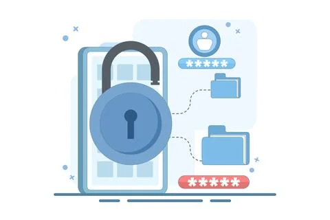 File security and safety concept. folder lock application or software. Stock Illustration