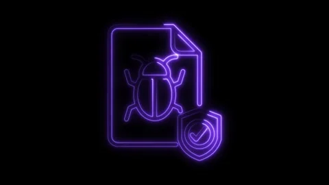 File security icon with virus and protection shield glowing neon style anim.. Stock Footage 309915317
