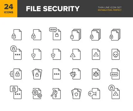 File security vector line icon set Stock Illustration