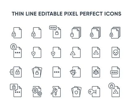File security vector thin line icons Stock Illustration