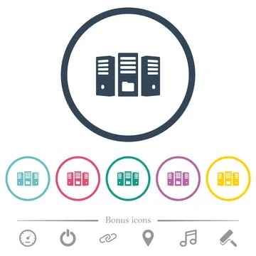 File server flat color icons in round outlines Stock Illustration