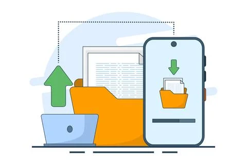 File sharing concept, data transfer, documentation transfer, cloud services. Stockillustratie