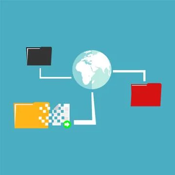 File sharing. Data Distribution. Content management. File transfer concept. Illustrazione stock