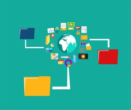 File sharing. Data Distribution. Content management. File transfer concept. Stock Illustration