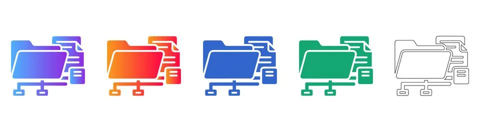 File Sharing &amp; Document Management Icons: Networked Folders Stock Illustration