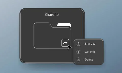 File sharing option and context menu user interface mockup Stock Illustration