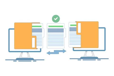 File sharing or file transfer concept. Data transfer, open folder icon. Stock Illustration