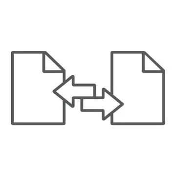 File sharing thin line icon, document and computer, file sending sign, vector Illustrazione stock