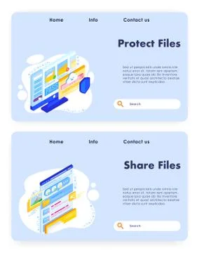 File sharing vector website landing page template set Stock Illustration