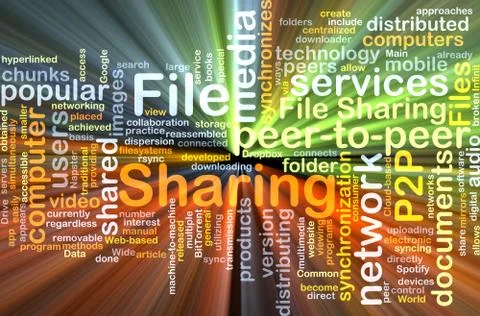 File sharing wordcloud concept illustration glowing Stock Illustration