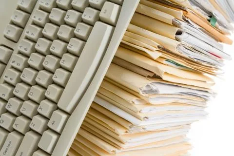 File Stack and Computer Keyboard Stock Photos