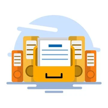 File storage concept, adding files to the main folder. Illustrazione stock