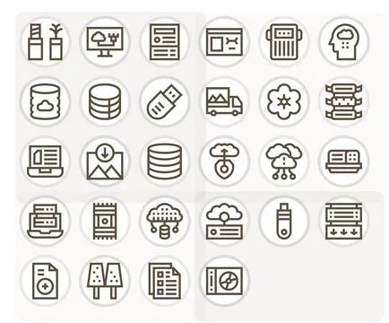 File Storage Design Vector Icons featuring 28 PIXEL Perfect Bold Line Style Stock Illustration