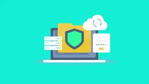 File storage in secure cloud server, animation concept. Stock Footage 183741072