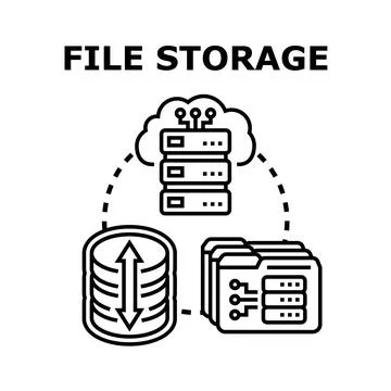 File storage system connecting cloud server database Stock Illustration