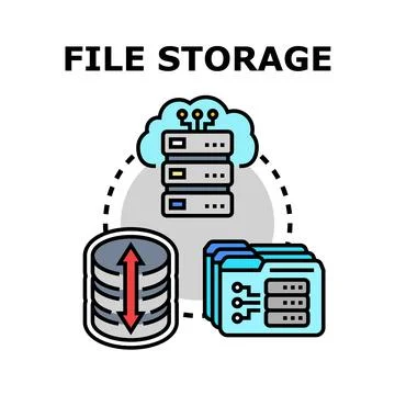 File storage system connecting cloud server database Stock Illustration
