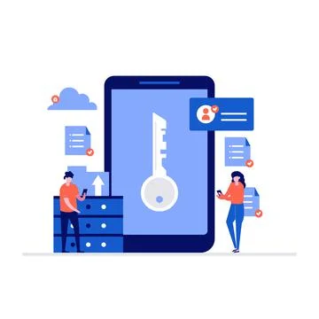 File storage vector illustration concept with characters. Modern flat style f Stock Illustration