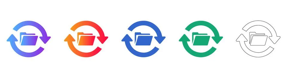 File Sync and Data Refresh Icon Set Stock Illustration