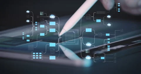File system Folder structure Icon animation against background with tablet Stock Footage 248206577