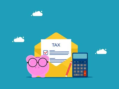 File tax returns and complete tax forms. Calculate taxes with a calculator Stock Illustration