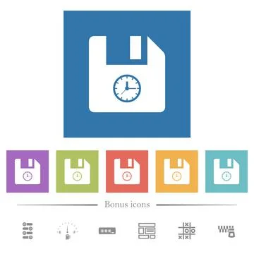 File time flat white icons in square backgrounds Stock Illustration