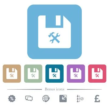 File tools flat icons on color rounded square backgrounds Stock Illustration