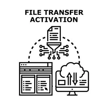 File transfer activation concept illustrates digital data filtering system pr Ilustração Stock