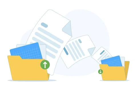 File transfer and data backup concept, showing document storage Illustrazione stock
