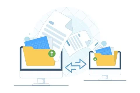 File transfer and data backup concept with cloud storage Illustrazione stock