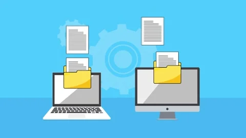 File Transfer Animation,  Data Synchronization Between Laptop and Desktop PC Stock Footage 322660586