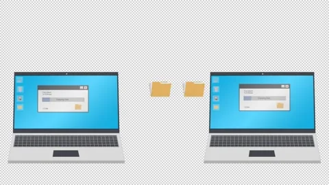 File transfer between laptops. Cartoon Stock Footage 155796703