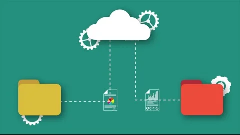 File transfer with cloud animation. Copying documents from cloud to folder. Stock Footage 283088526