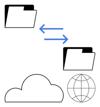 File Transfer Concept with Cloud Storage and Global Network Representation Stock Illustration