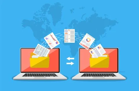 File transfer. Copy files, data exchang Illustrazione stock