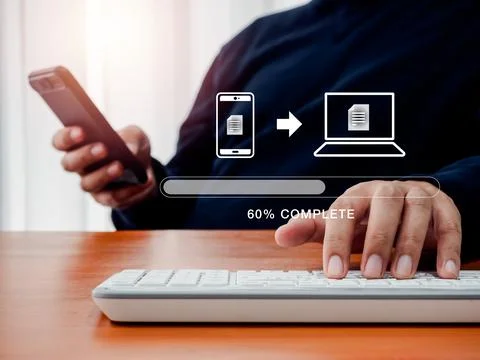 File transfer, data migration, transmission, backup files concept. Loading .. Stock Photos