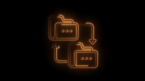 File transfer icon animation folder data sharing upload download neon light.. Stock Footage 312308253
