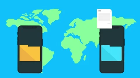 File Transfer From One Mobile To Another Mobile data transfer concept animation Stock Footage 241073029
