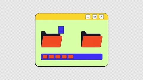 File transfer process neo brutalism popup UI window animation Stock Footage 333111709