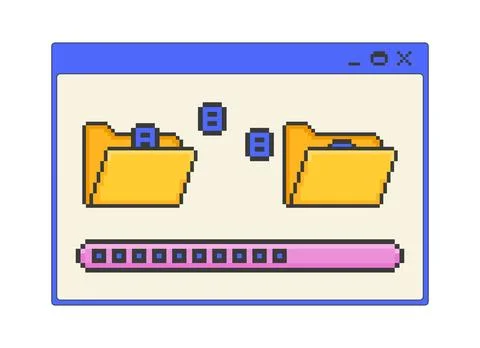 File transfer process pixel art popup window UI overlay Stock Illustration