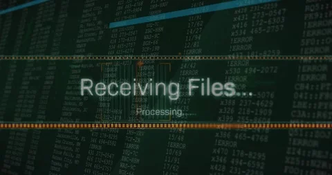 On file transfer tech UI showing Receiving Files Processing, blue bar advancing Stock Footage 330355850