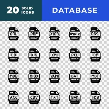 File type database icon Set. document files and format extension symbol  Illustrazione stock