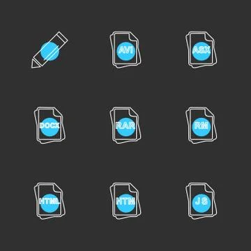 File type , files , documents , eps icons set vector Stock Illustration