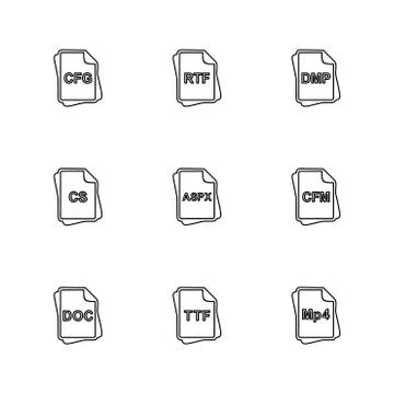 File type , files , documents , eps icons set vector Stock Illustration